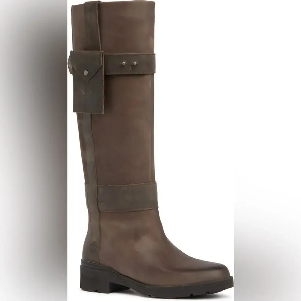 Timberland Graceyn Tall Pull-On Brown Waterproof Leather Riding Boots Size 6.5M
